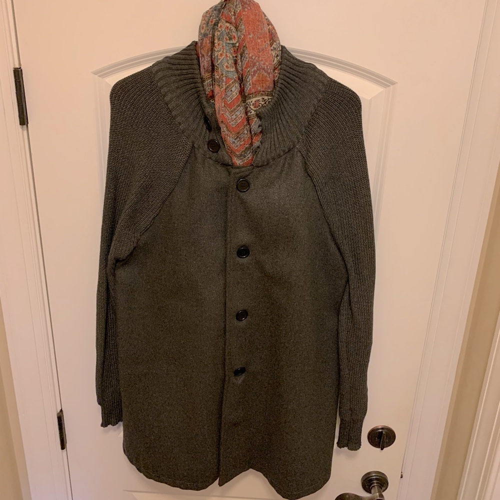 Sweater Jacket Gray Knee-length